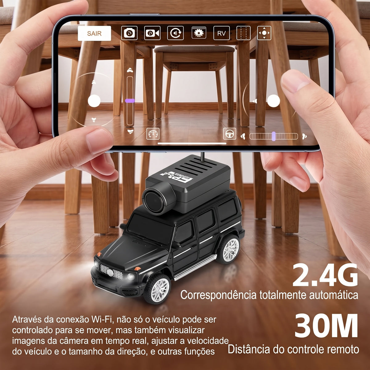 Carro RC Mini com Câmera FPV 720P Controle por APP Wifi Controle Remoto 2.4G Brinquedo de Corrida para Crianças
